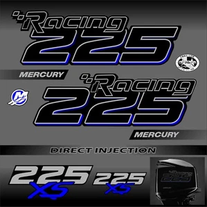 Mercury Racing 225xs Outboard Set Decal / Stickers M-225-XS GREY AND BLACK COLOR - Foto 1 di 3