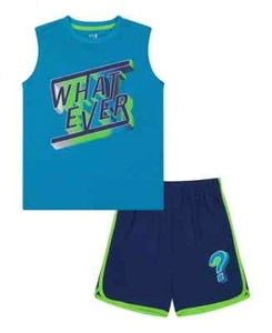 Max & Olivia Screen Print Muscle Top & Shorts Pajama Set Boys L 12/14 Turquoise - Picture 1 of 15