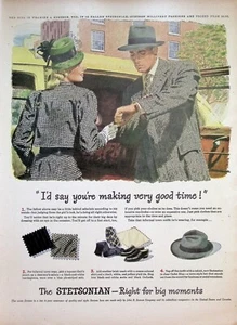 VINTAGE 1940er Druckanzeige ~ Stetson Hüte ~ Stetsonian - rechts für große Momente - Bild 1 von 1