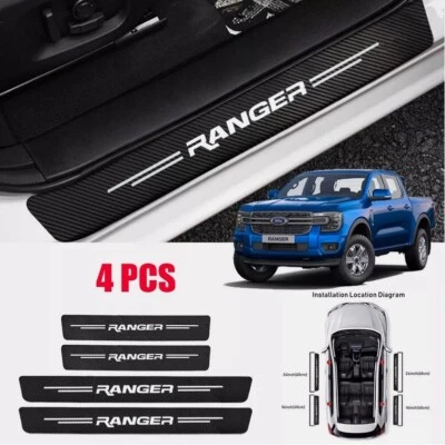 4PCS For Ford Ranger Door Plate Sill Scuff Anti Scratch Decal Sticker Protector Foto 1 de 4