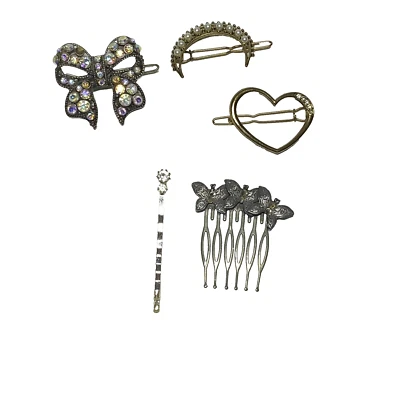 Lot of 5 Hair Barrettes Comb Bobby Pin Some Gold Tone, Silver Tone Under 2" - Image 1 of 3