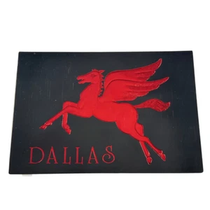 Postcard Red Embossed Pegasus Dallas Texas Black Metallic Finish Magnolia Oil - Picture 1 of 2