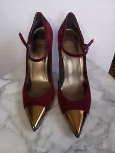 Stuart Weitzman Maroon Red Suede Pointed Gold Cap Toe Pump Heels Size 10.5 Wine - Picture 1 of 9