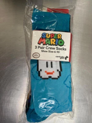 Super Mario Controller Gear - 3 pair Crew Socks (Size 6-10) NEW - Image 1 of 2