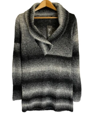 Brittany Black Sweater Top Women's Small Wool Blend Ombre Black Gray Cowl Neck - Image 1 of 4