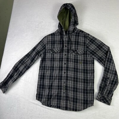 Habitat Skateboards Hooded Flannel Shirt M Gray Plaid Skate Streetwear - Image 1 of 4