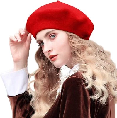 Womens Beret French Classic Beanie Hat Wool Beret Solid Color - Image 1 of 3