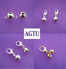 PICK CHARM Clip On Silver or Gold Plated Tiny Bell Charm (x 2) AGTU