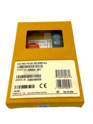 236853-B21 I Genuine New HP 512MB SDRAM DIMM Memory Module 133MHz ECC 177628-001 - Image 1 of 3