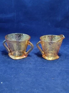 Vintage Jeannette Glass Floragold Louisa Sugar Bowl & Creamer Set 1950's - Picture 1 of 16