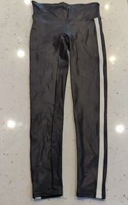 SPANX Black/White Faux Leather Side Stripe Leggings Women Size M - Picture 1 of 7