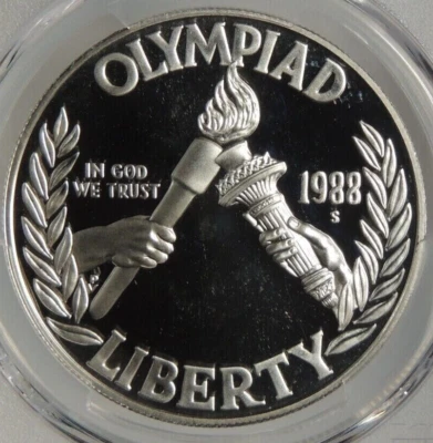 1988 S Proof U.S. Olympic Commemorative 90% Silver 1 Ounce Round Dollar - Image 1 of 2