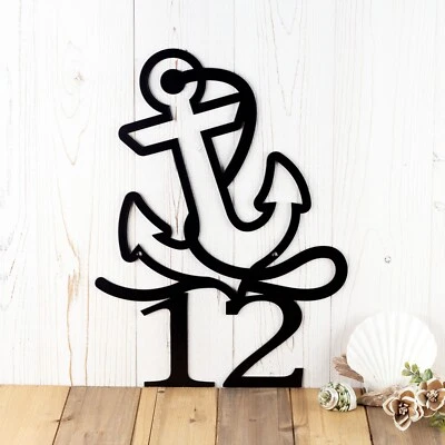 Nautical Metal House Number Sign with Boat Anchor - Image 1 of 4