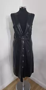 Very faux leather midi dress size 14 black brand new plunge pinafore pockets - Picture 1 of 10