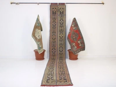 2x12 Turkish Handmade Runner Orange Blue Patchwork Tribal 1.8x12.3 ft - image 1 of 4