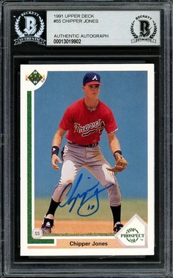 Chipper Jones Autographed Signed 1991 Upper Deck Card 55 Atlanta Braves Beckett - Image 1 of 2