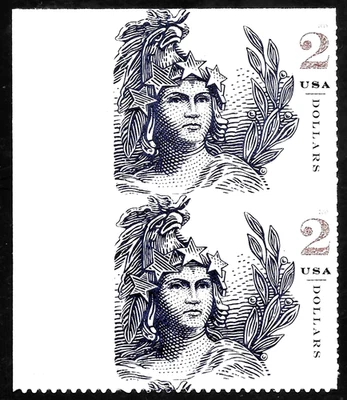 STATUE OF FREEDOM $5296 US PATRIOTIC ART LIFE LIBERTY HAPPINESS $2.00 STAMP PAIR - Image 1 of 2