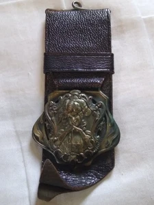 Antique Art Nouveau Style Woman Metal Watch Fob With Leather Strap. - Picture 1 of 18