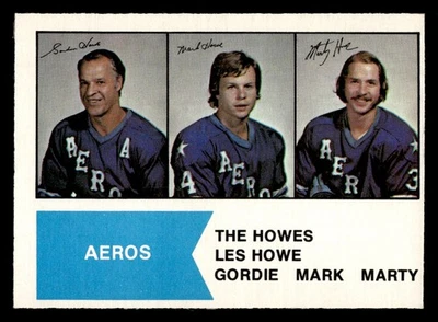 1974-75 O-Pee-Chee WHA #1 The Howes (Gordie Howe / Mark Howe / Marty Howe) - Image 1 of 2