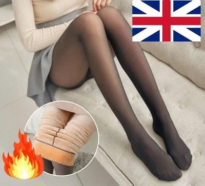 Ladies Thermal Tights Fleece Lined Winter Warm Black/Brown Full Foot THICK Tight - Image 1 of 4