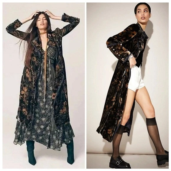 🆕️ Chaqueta Larga Plumero Manga Abullonada Terciopelo Avellana Free People Capricho Medio Foto 1 de 4