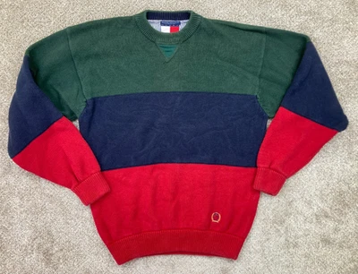 Tommy Hilfiger Suéter Hombres Grande Rojo Verde Azul Pesado Acanalado Cable Tejido Bandera De Colección Foto 1 de 4