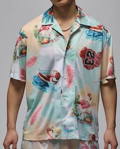 Jordan Essentials Button Down Top Mens Large Breathable Printed Camp Sail Blue - Picture 1 of 6