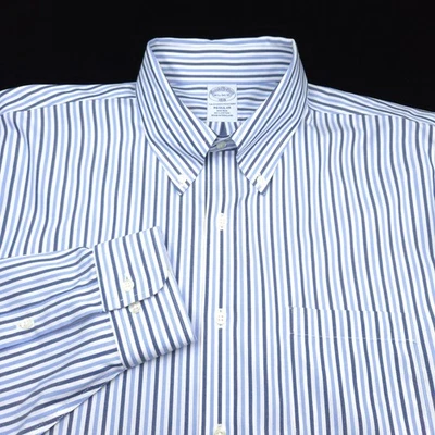 Camisa de Vestir Brooks Brothers 16.5 34/35 Blanco Azul Rayas Pinpoint Oxford Regular Foto 1 de 4