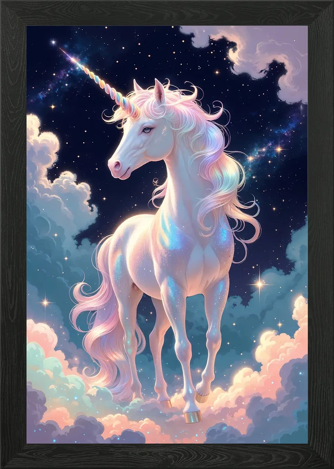 Holographic Majestic Unicorn in Sta Framed Wall Art Poster Canvas Print Picture - Image 1 of 1