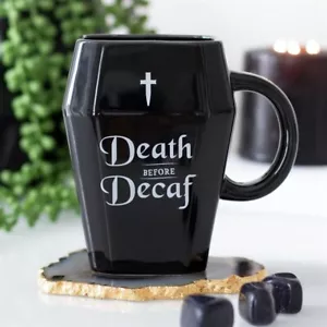 Death Before Decaf schwarzer sargförmiger Kaffeebecher 310 ml Fassungsvermögen GT_80522 - Bild 1 von 4