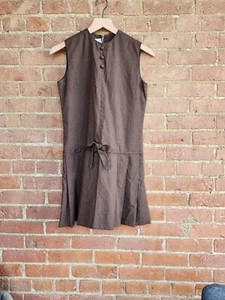 Vintage 1960s Carol Evans Dress 14 Juniors ? Brown Sleeveless Pleated Dress - Picture 1 of 5