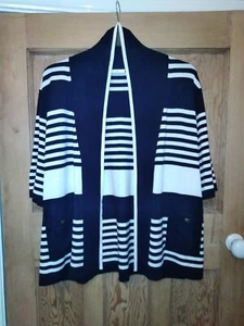 Country Casuals Cardigan, Large, navy/white horizontal stripe, open front, - Picture 1 of 8