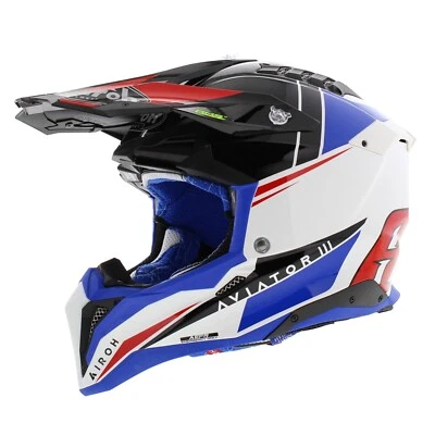 Airoh Aviator 3 AMS² plus Push Gloss Red Blue Offroad MX Helmet Free Shipping - Image 1 of 4