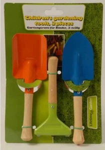 Gartenset Kinder 3tlg. mit Schaufel, Harke, Spaten, Metall mit Holzgriffen, bunt - Bild 1 von 1