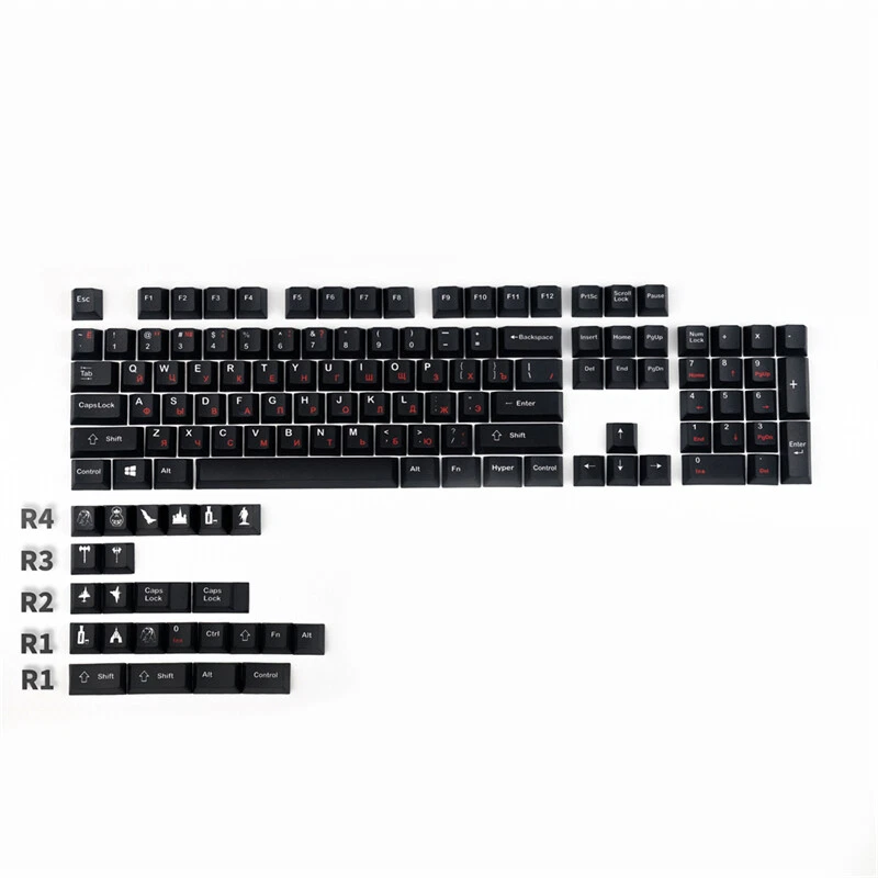 Black Simple Russian Keycap Cherry PBT 128 KeyCaps in Box for Cherry MX Keyboard - Image 1 of 4