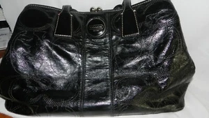 COACH WOMEN PURSE /BLACK LEATHER , BLUE INTERIOL + KISS LOCK FRAME - Bild 1 von 12