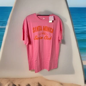 Ascot & Hart Pink Oversized Graphic Short Sleeve Tee Santa Monica Swim Club NEW! - Picture 1 of 5