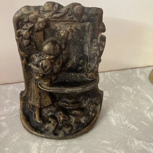 Vintage Cast Iron DOORSTOP OR BOOKEND Art Nouveau Girl at Lion Head Fountain FS - Picture 1 of 5