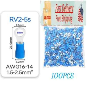 Insulated Ring Wire Connector Splice Spade Crimp Terminal RV1.25-5 16-14AWG - Picture 1 of 2