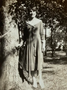 Pretty Woman Standing By Tree In Forest B&W Photograph 2 x 2.75 - Picture 1 of 3