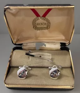 MENS CUFFLINKS GOLF CLUB BALL W/ TIE BAR in Display Box Vintage Jewelry Hickock - Picture 1 of 5