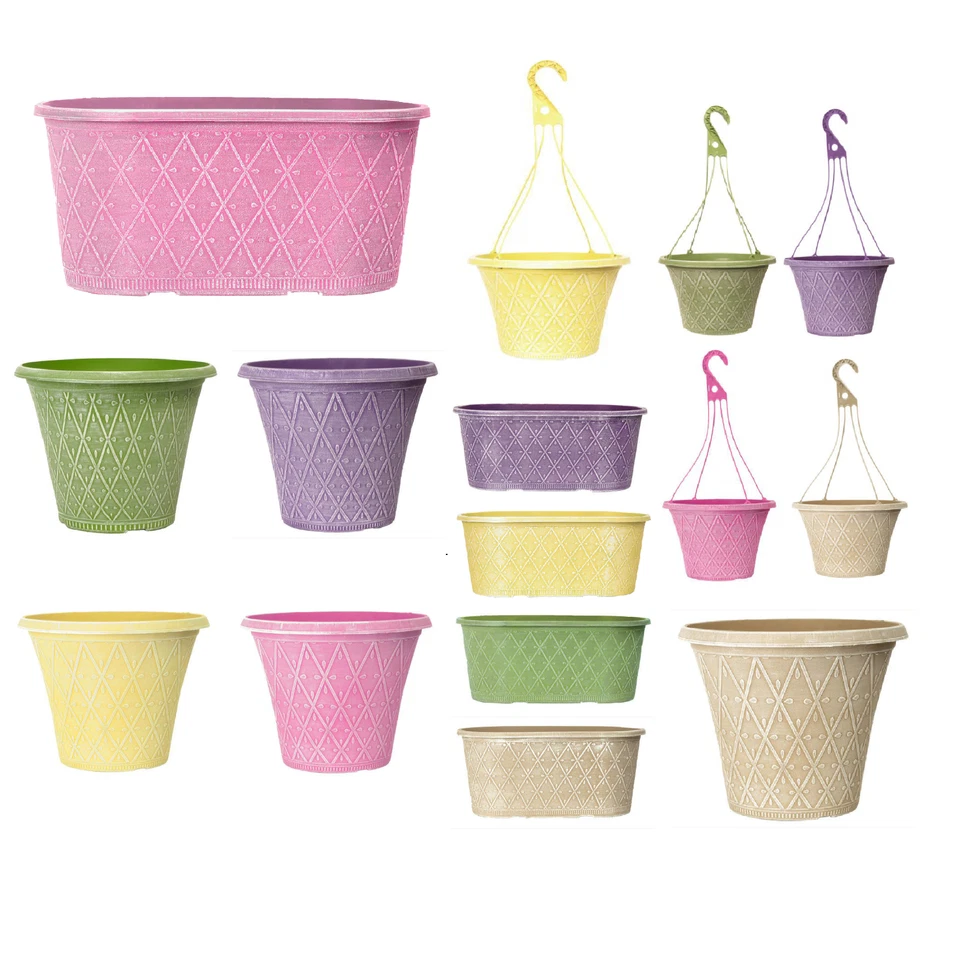Plastic Summer Spring Planters Plant Pots Hanging Baskets Troughs Powdered Pots - Image 1 of 1