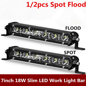 2x 7inch 18W Ultra Slim LED Work Light Bar Spot Flood Single Row Offroad Driving