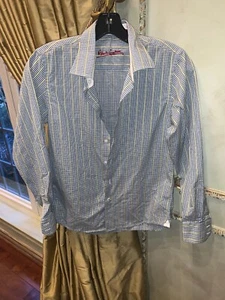 Boys Robert Graham Button Down Collared Longsleeve Shirt Blue/White Sz M 10-12 - Picture 1 of 8