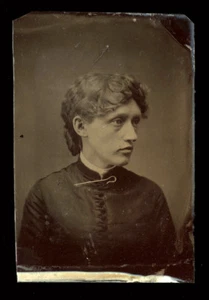 c1870 Tintype Serious Woman with Shepherd's Crook Brooch Temperance or Fraternal - Picture 1 of 1