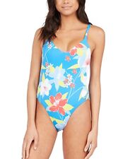 $90 Roxy Juniors' She Just Shines Floral One-Piece Swimsuit Blue Size Large NWOT