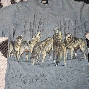 Vtg Signal Wolf Wolves All Over Print Single Stitch Habitat Shirt Medium AOP - Picture 1 of 10