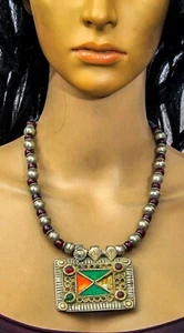 Vintage Gypsy Afghani Tribal Kuchi Banjara Handmade Glass Beads Pendant Necklace - Picture 1 of 4