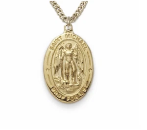 24K GOLD OVER STERLING SILVER ST. MICHAEL MEDAL NECKLACE & CHAIN - Picture 1 of 1