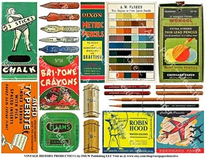 School Supply Antique Stationary Packaging & Office Art, 1 Scrapbook Sheet - Picture 1 of 1